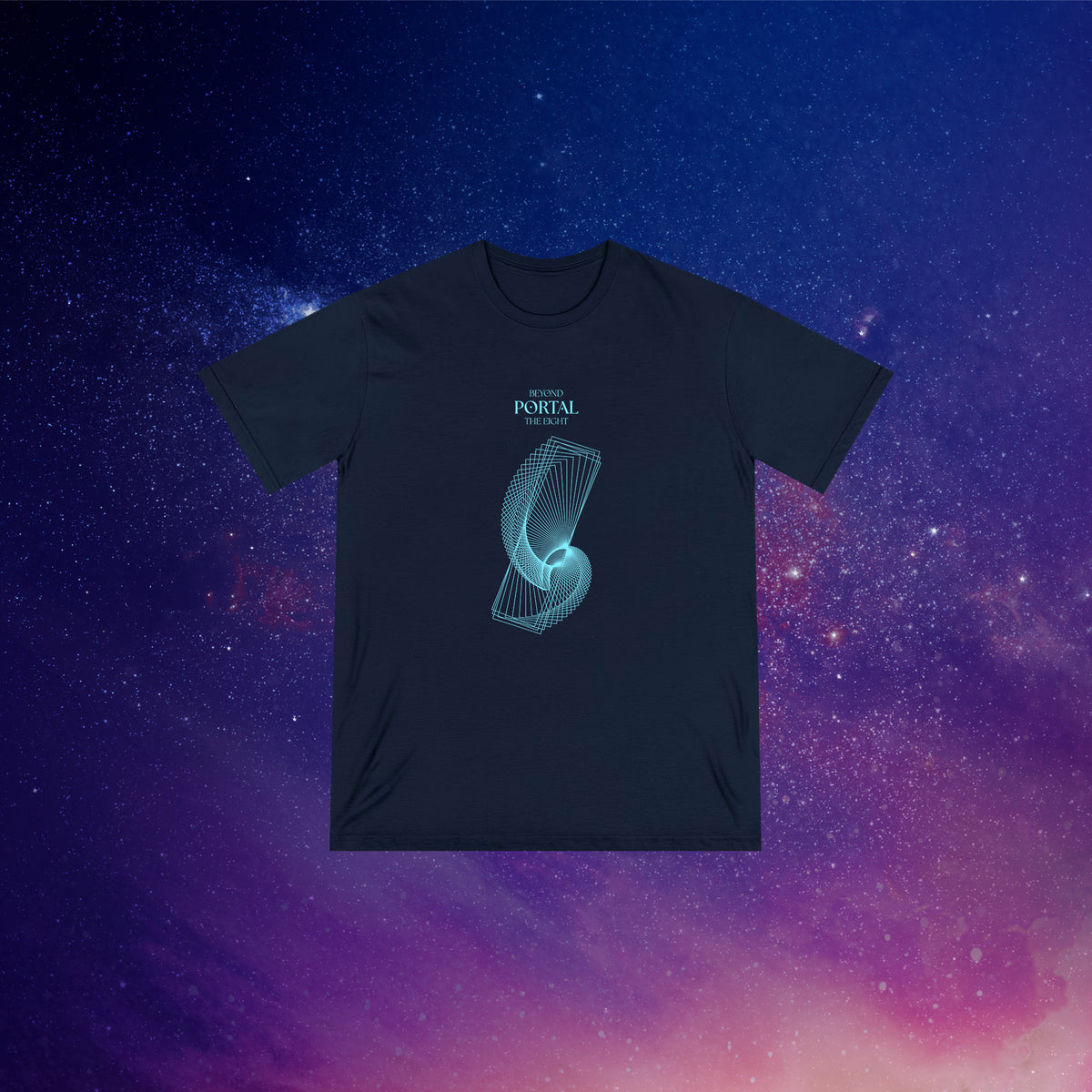 Portal Organic Cotton T-Shirt - Navy with sacred geometric design - sustainable fashion by The Ei8ht.