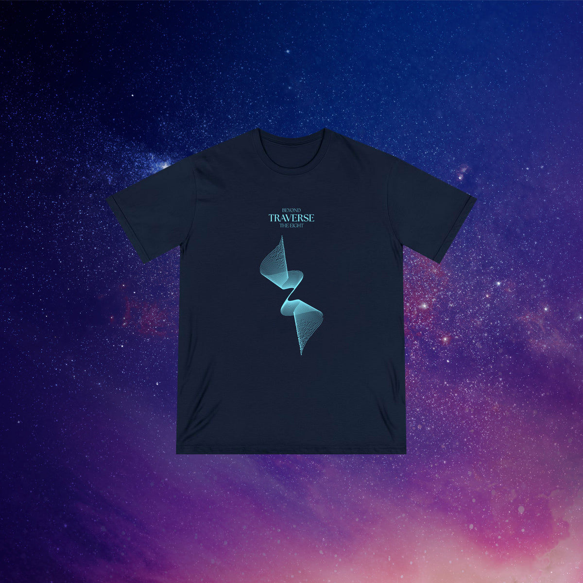 Traverse Organic Cotton T-Shirt - Navy with sacred geometric cosmic design | Sustainable fashion by The Ei8ht