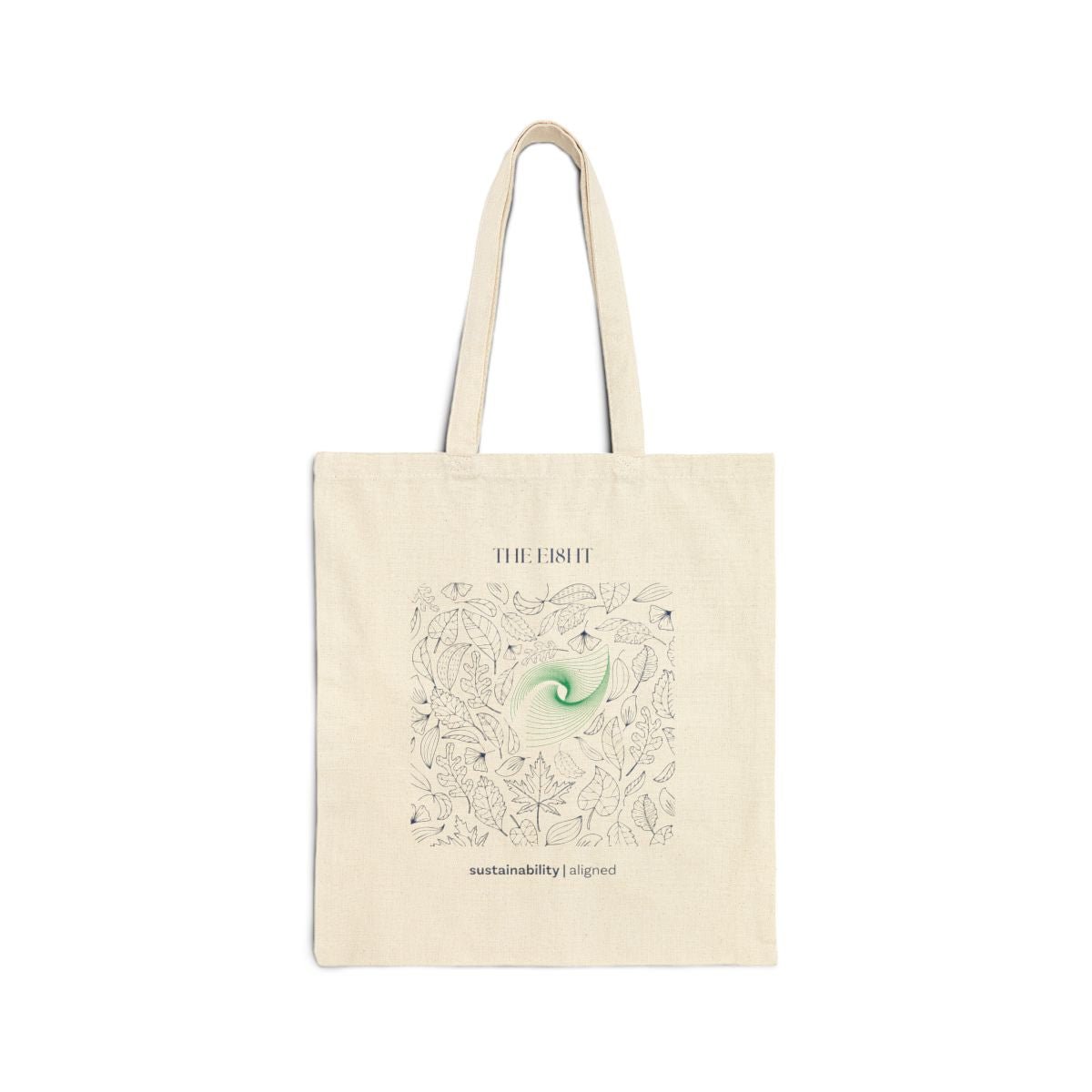 Organic cotton tote bag featuring sacred geometry spiral design for conscious living and mindful shopping by The Ei8ht.