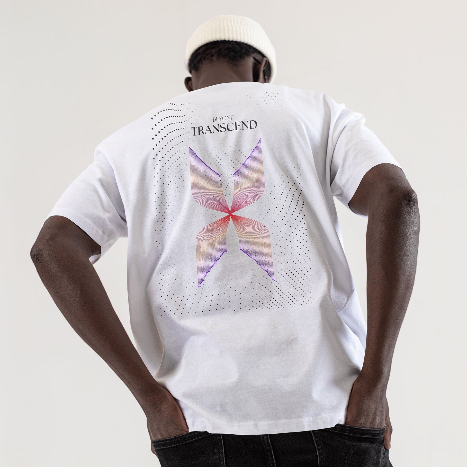 Beyond Transcend | Back Print | White T-Shirt - Organic Apparel by The Ei8ht