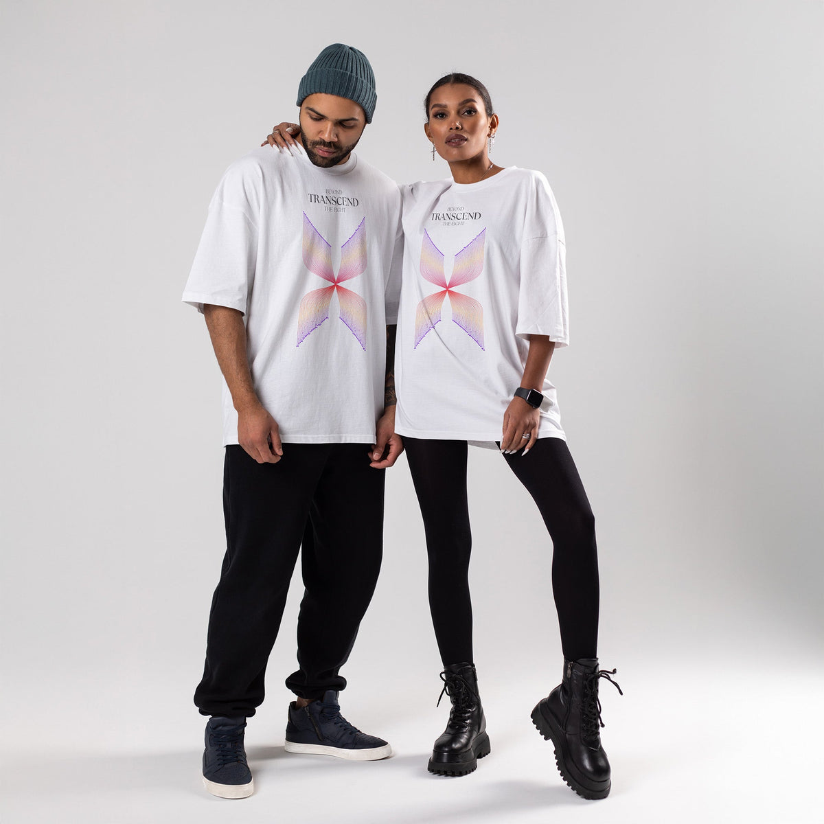 Beyond Transcend | Front Print | White T-Shirt - Organic Apparel by The Ei8ht
