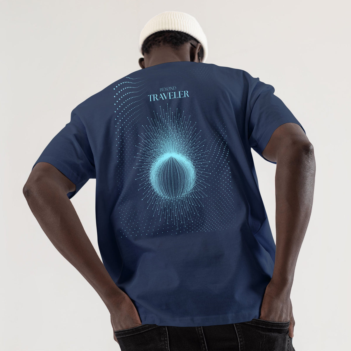 Beyond Traveler | Back Print | Navy T-Shirt - Organic Apparel by The Ei8ht