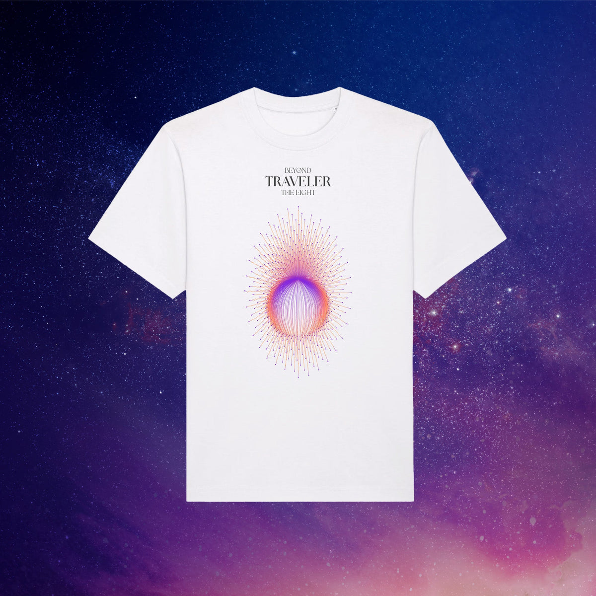 Beyond Traveler | Front Print | White T-Shirt - Organic Apparel by The Ei8ht