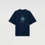 Front view of navy t-shirt with minimalist Simplicity graphic form the Aligned collection by The Ei8ht.