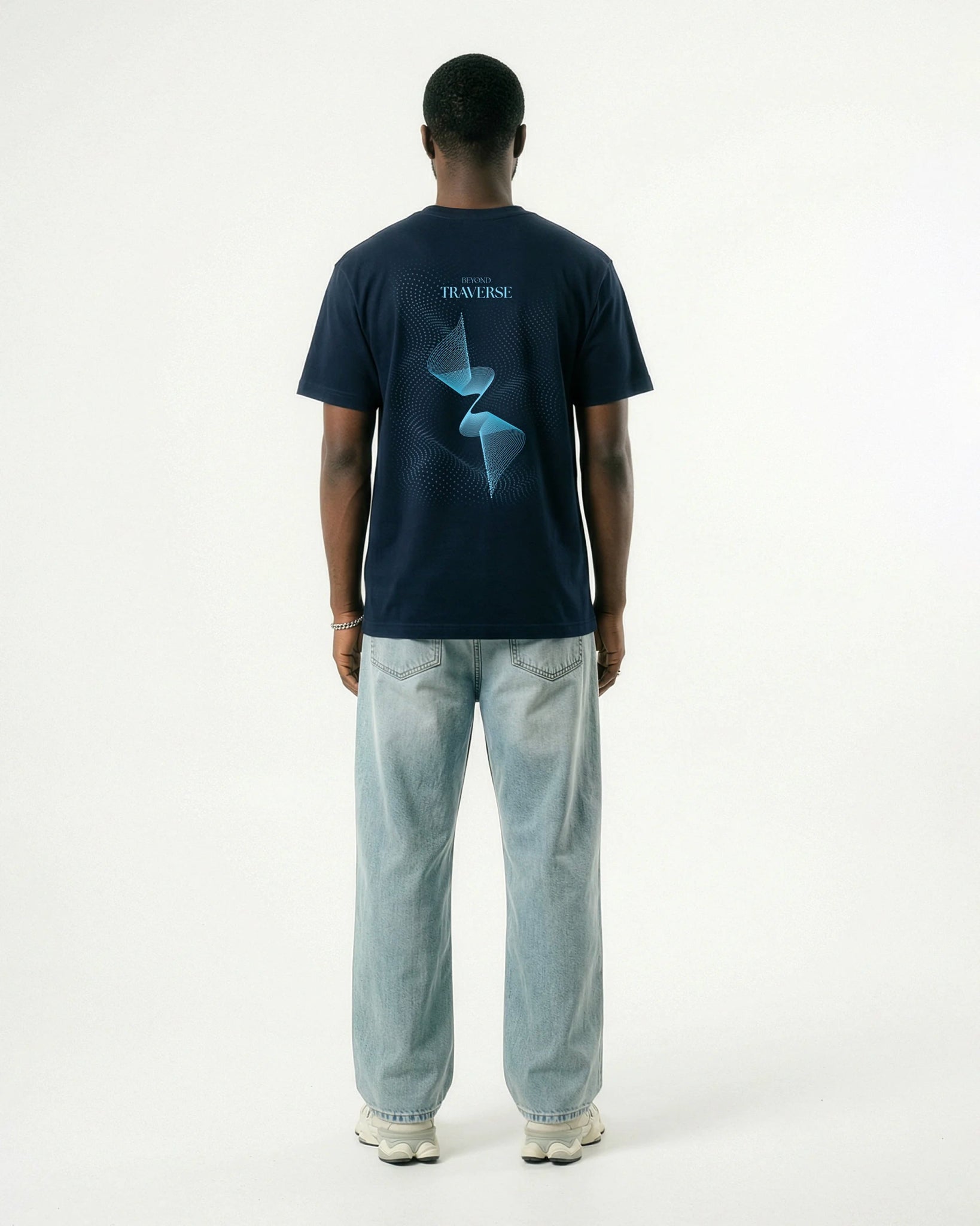 Traverse | Relaxed - fit Organic Cotton T-Shirt | Navy | Back Print - Organic Apparel by The Ei8ht
