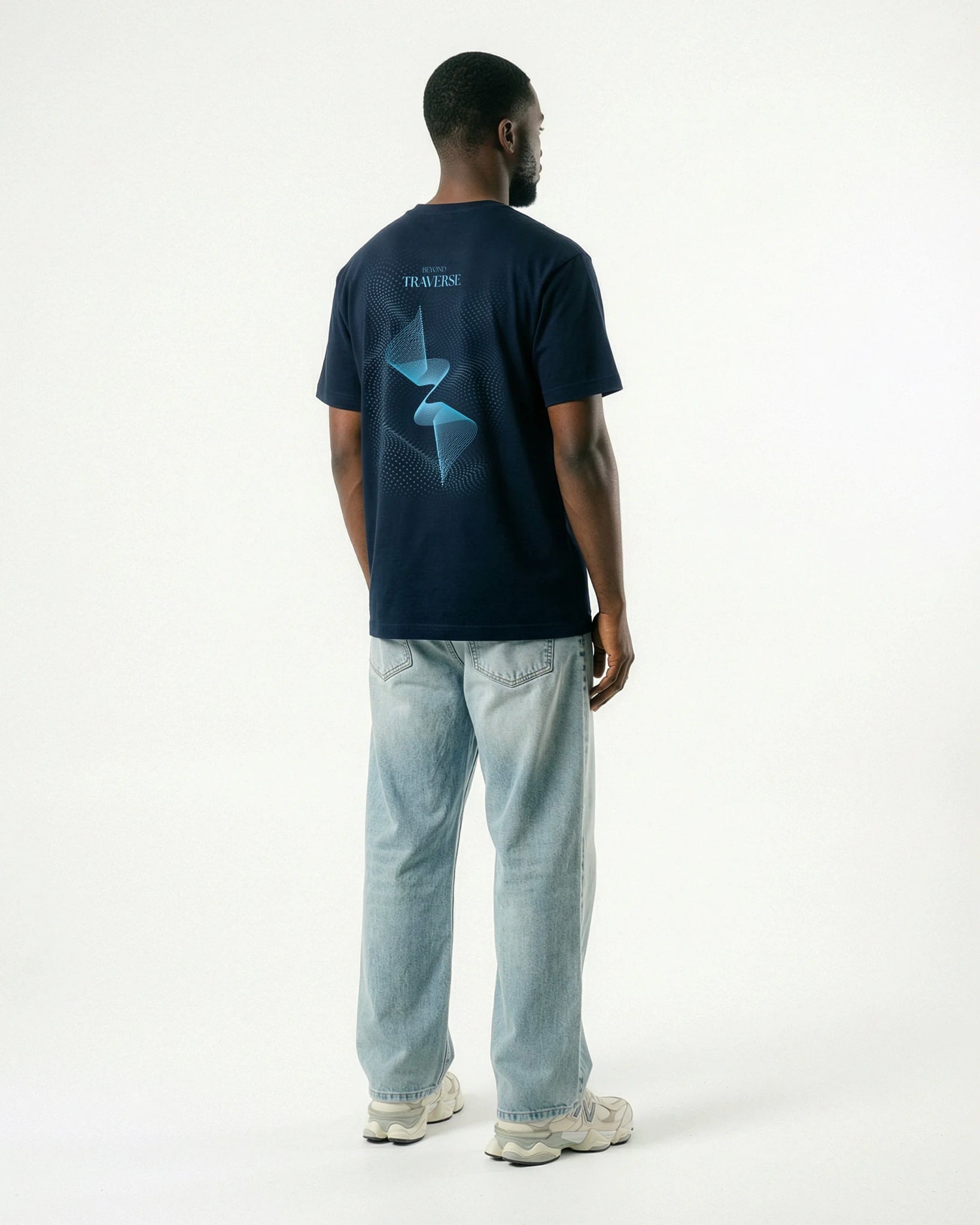 Traverse | Relaxed - fit Organic Cotton T-Shirt | Navy | Back Print - Organic Apparel by The Ei8ht